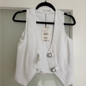 Zara White Denim Vest with Silver Buckles